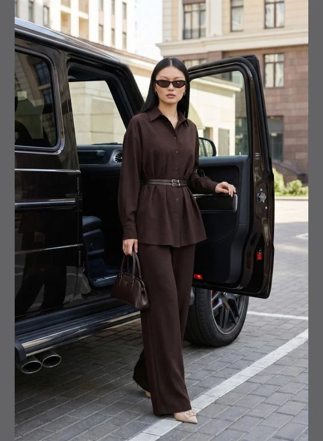 ليلا طقم بدلة نسائي بخصر عالٍ بقصة عادية مع حزام